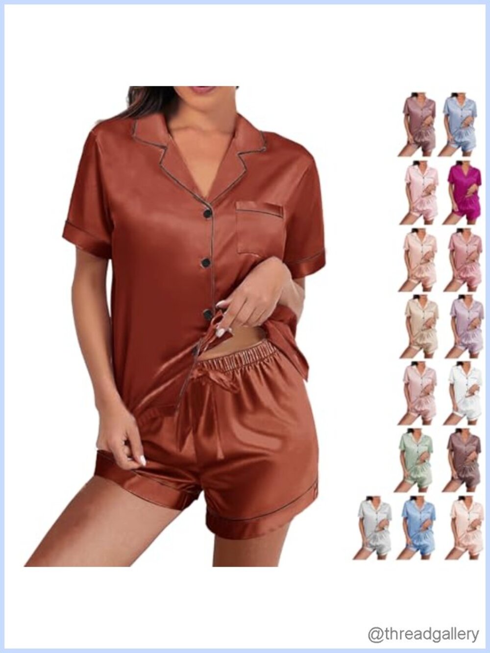 Womens Silky Satin Pajama Set Two-Piece Button-Down Sleepwear Lounge - Picture 5 of 6